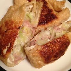 A picture of Thin-fried Tofu Stuffed with Cabbage Tuna and Cheese.