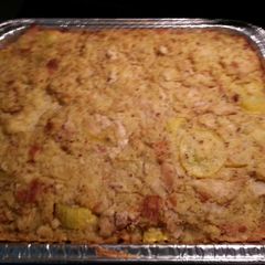 A picture of Chicken Squash and cornbread dressing.