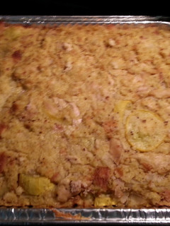A picture of Chicken Squash and cornbread dressing.