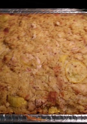 A picture of Chicken Squash and cornbread dressing.