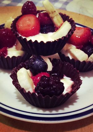 A picture of Healthy Edible Dark Chocolate Fruit Cups!.