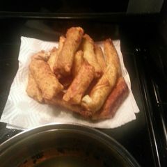 A picture of pork and shrimp egg rolls.