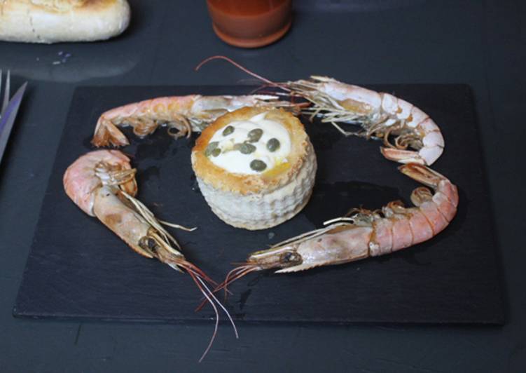 Gambas al horno con volován de atún