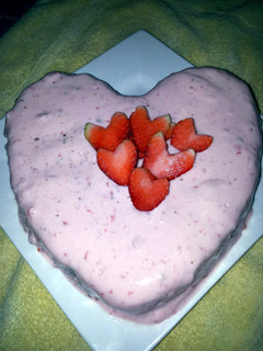 A picture of Chocolate cake with strawberry cream cheese frosting(Valentine idea)by Pam....