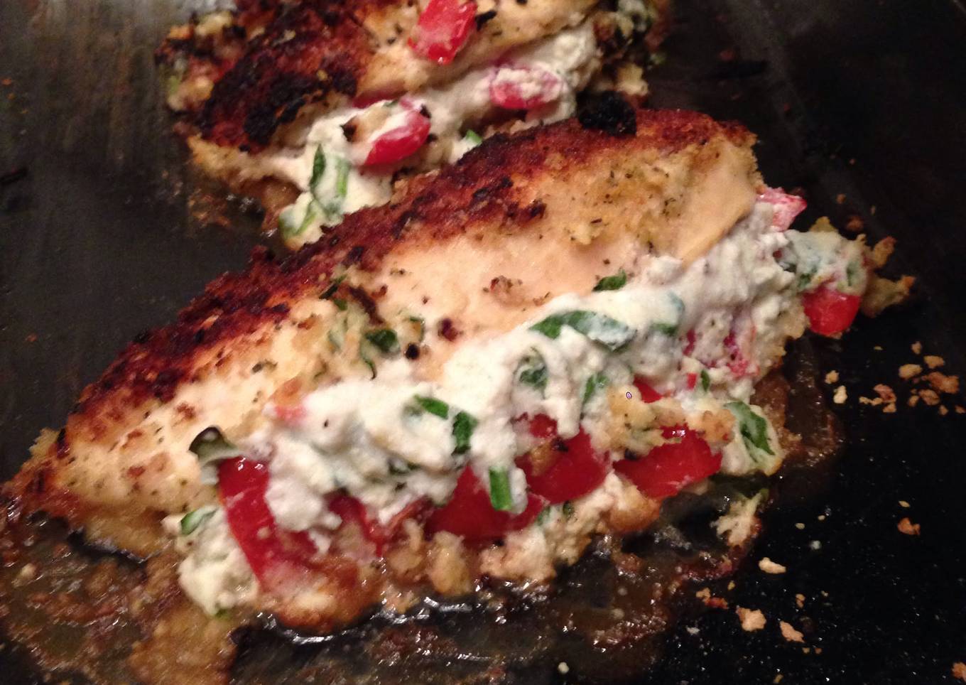 Panko Crusted Chicken Stuffed W/ Ricotta, Spinach, Tomato & Basil