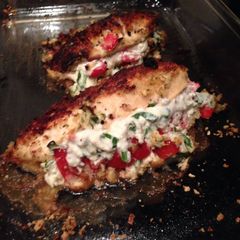 A picture of Panko Crusted Chicken Stuffed W/ Ricotta, Spinach, Tomato & Basil.