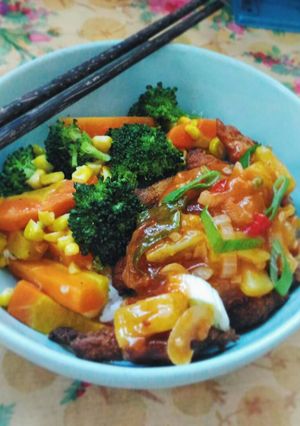 Foto resep Rice Bowl Jamur Crispy Saus Asam Manis
