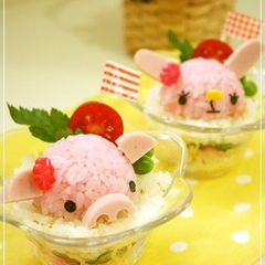 A picture of For Character Bentos: Animal Shaped Cup Sushi.