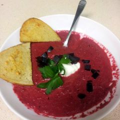 A picture of Roasted Cream of Beet Soup, GF, O+.