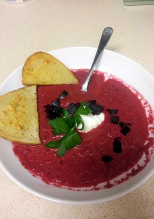 A picture of Roasted Cream of Beet Soup, GF, O+.