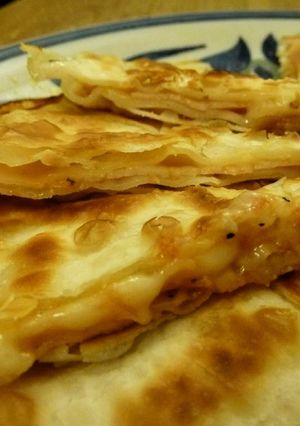 A picture of Ham and Cheese Grilled Between Gyoza Skins.