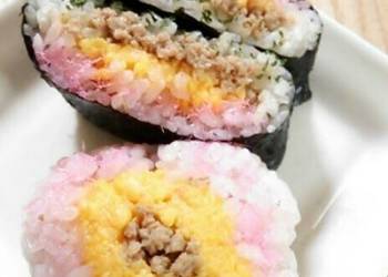 Easy Fast Cooking 4Color Chicken Soboro Onigiri Sandwiches Savory Delicious