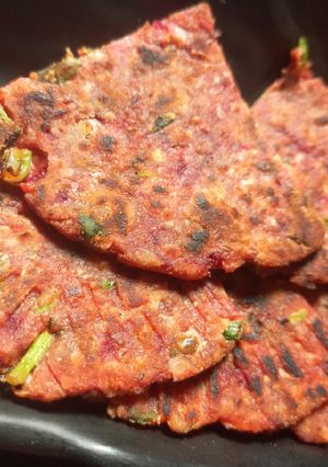 A picture of Pink paratha made with soy flour.