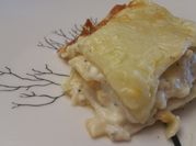 A picture of white lasagna
