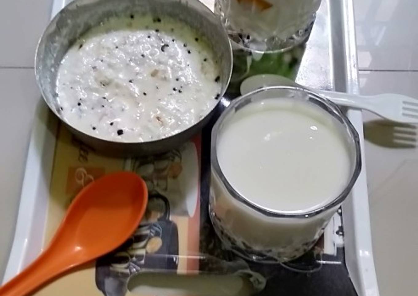Two types of lassi and dahi tadaka