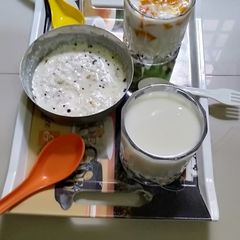 A picture of Two types of lassi and dahi tadaka.