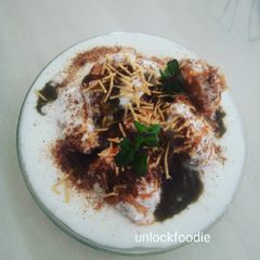 A picture of Moong dal Dahi Vada.