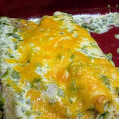 A picture of Chicken Enchiladas with Green Chile Sour Cream Sauce.