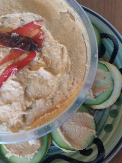 A picture of Spicy Roasted Red Pepper Hummus.