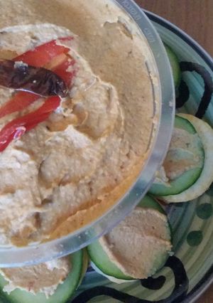 A picture of Spicy Roasted Red Pepper Hummus.