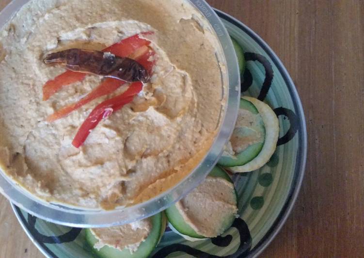 Simple Way to Prepare Award-winning Spicy Roasted Red Pepper Hummus