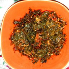 A picture of Chaulai k saag /amaranth leaves sabzi.