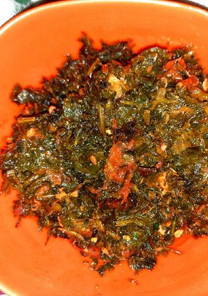 A picture of Chaulai k saag /amaranth leaves sabzi.