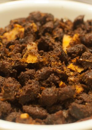 A picture of Kerala Style Beef Ularthiyathu.