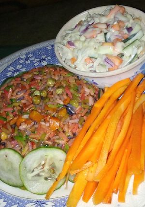 A picture of Rainbow fried rice.