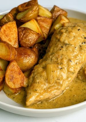Una foto de Pollo a la crema fácil y cremoso