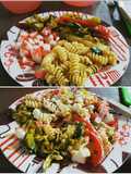 Fideos vegetales y sashimi
