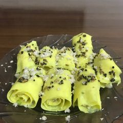 A picture of Stuffed Moong Dal Khandvi.