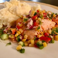 A picture of Oven Roasted Salmon with Refreshing Summer Salad.