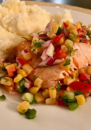A picture of Oven Roasted Salmon with Refreshing Summer Salad.