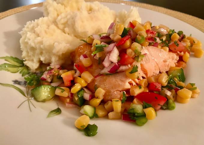 Recipe of Quick Oven Roasted Salmon with Refreshing Summer Salad