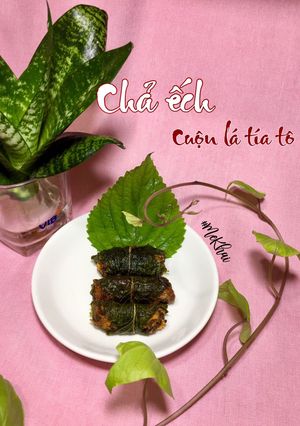 Hình của món Chả ếch cuộn lá tía tô.