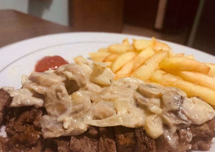 Beef steak with mushroom sauce