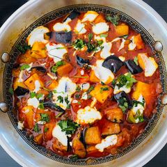 A picture of Aubergine and Paneer Shaak.