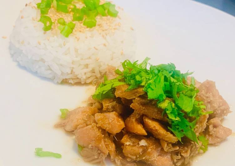 Rice with Salmon filets and Japanese sauce