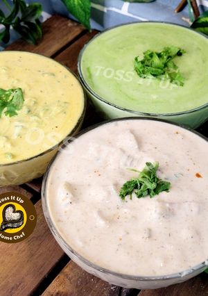 A picture of Three Different Raita Recipes With Three Amazing Flavours.