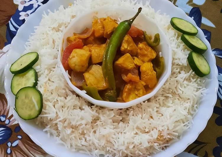 Chicken jalfrezi with boiled Rice 🍚