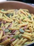Penne with Fava Bean Cream and Speck