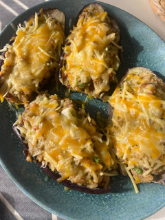 Una foto de Berenjenas rellenas rápidas en el microondas: Batch cooking saludable