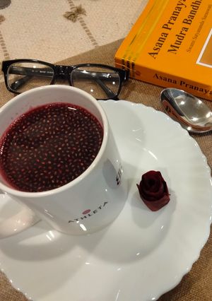 A picture of Heart healthy Beetroot and fibre and fatty acid rich Chia seeds water - A morning detox drink.