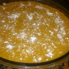 A picture of Apple custard upside-down tart (no pastry).