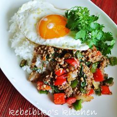 A picture of Quick Spicy Ground Beef with Holy Basil and Shio-koji Soboro.
