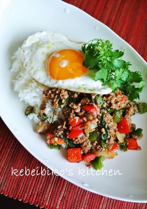 A picture of Quick Spicy Ground Beef with Holy Basil and Shio-koji Soboro.