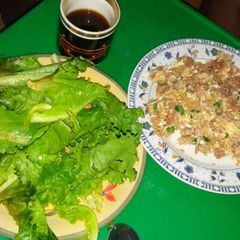 A picture of Fried egg with lettuce.