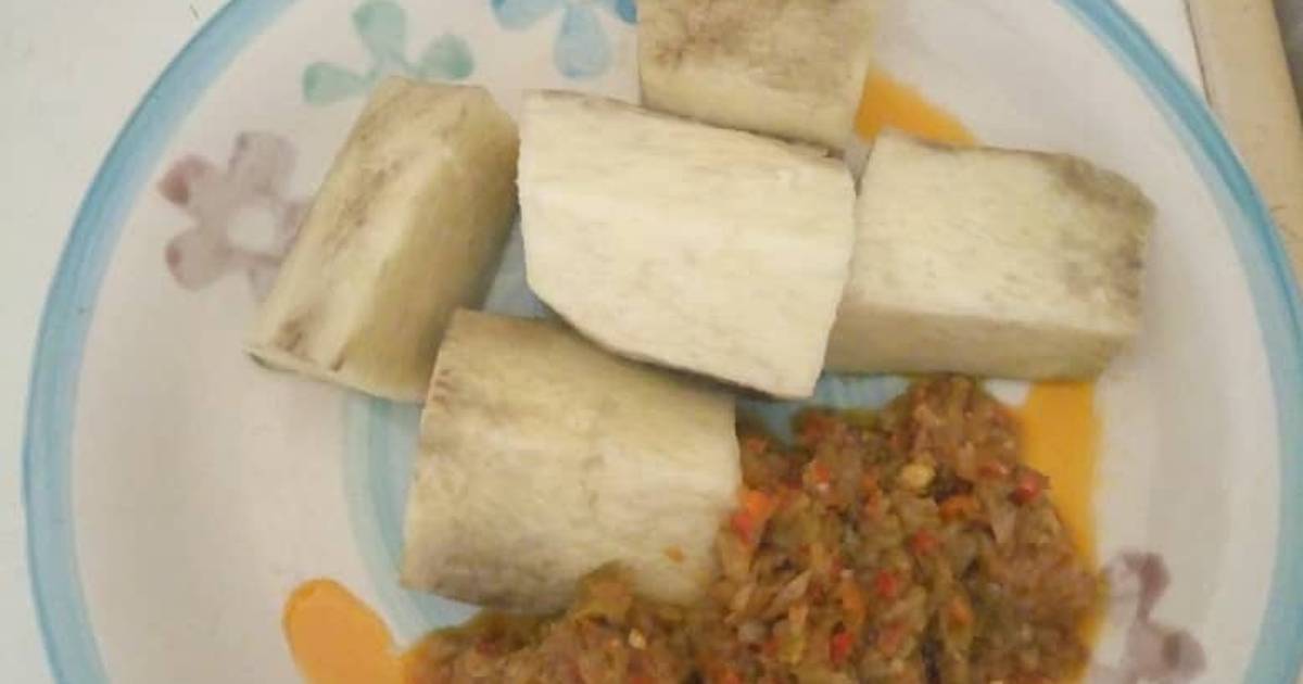 Yam and garden egg sauce Recipe by Ayie's Tasty 'N' Bellefull