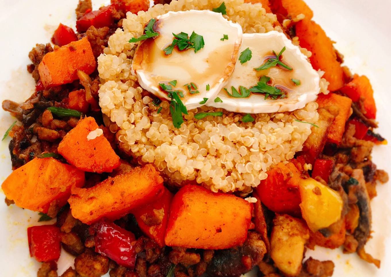 Quinoa con calabaza asada y ternera